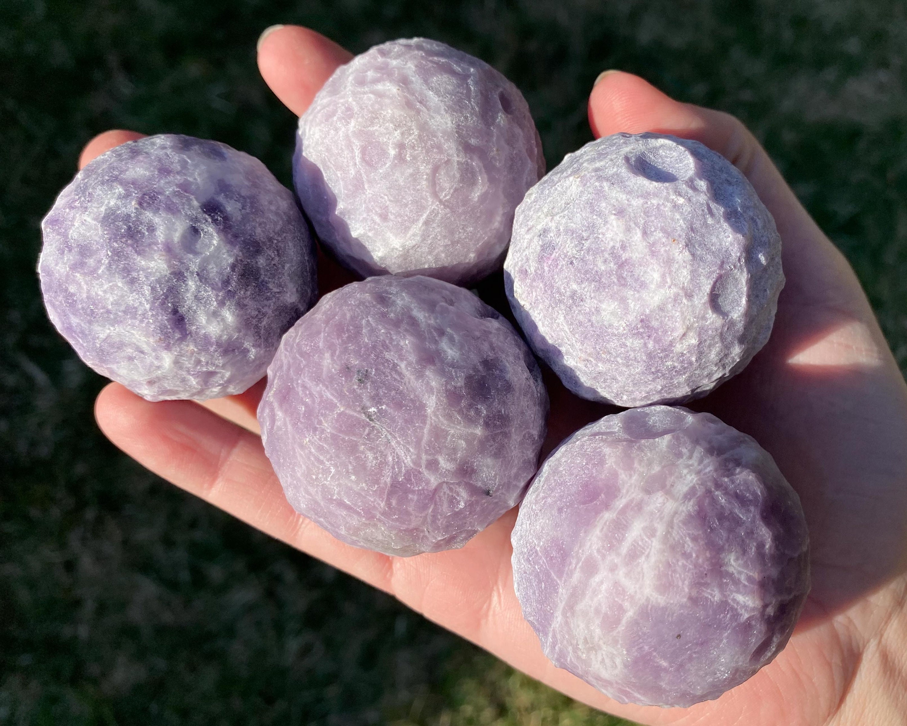 One 1.8" Lepidolite Moon Sphere, Purple Mica Moons, Large Moon Carvings, Crystal Full Moon Spheres, Gemstone Moon With Craters
