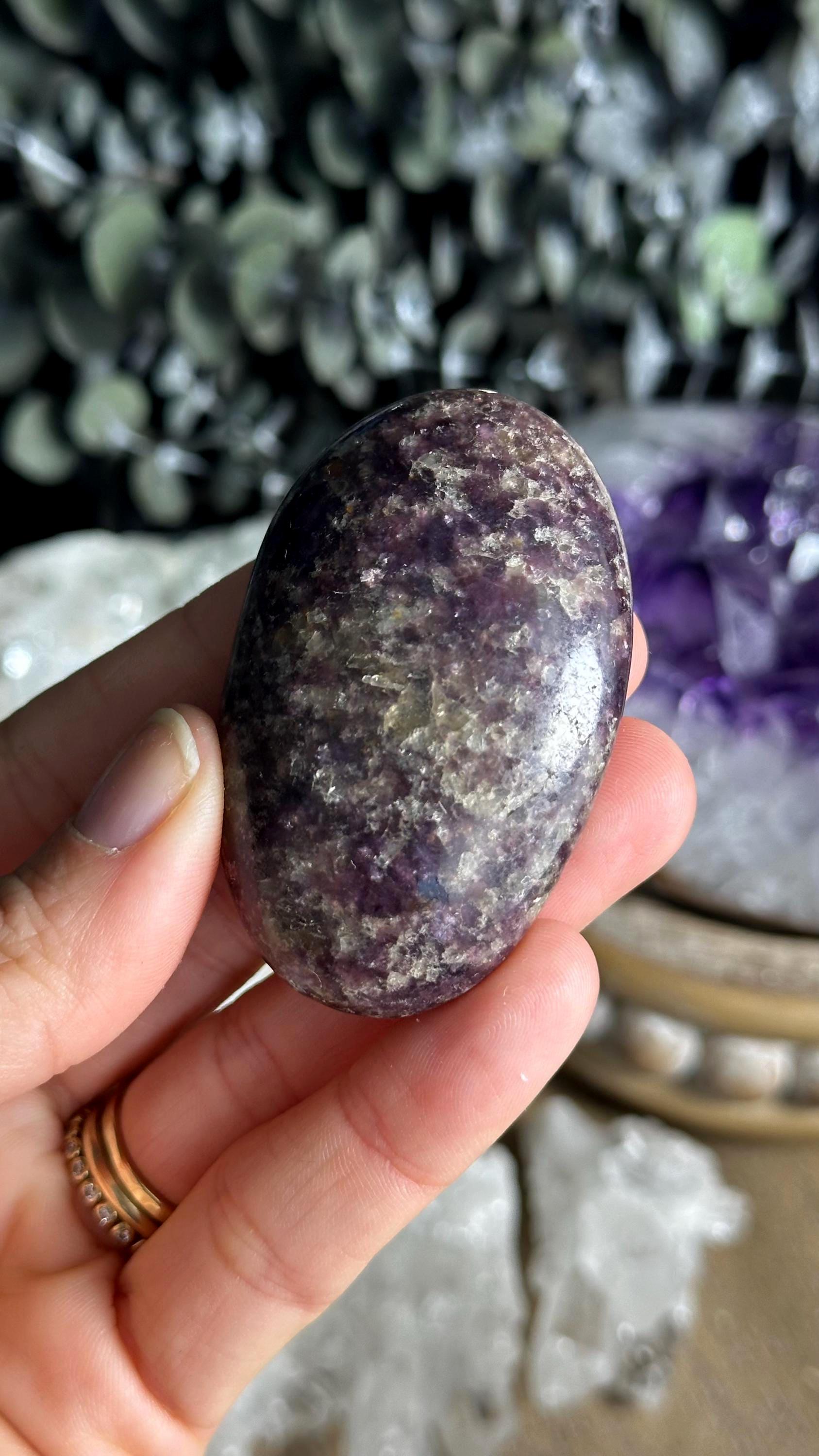 Lepidolite Palm Stone: Calming Madagascar Crystal (2 1/4", 60g)