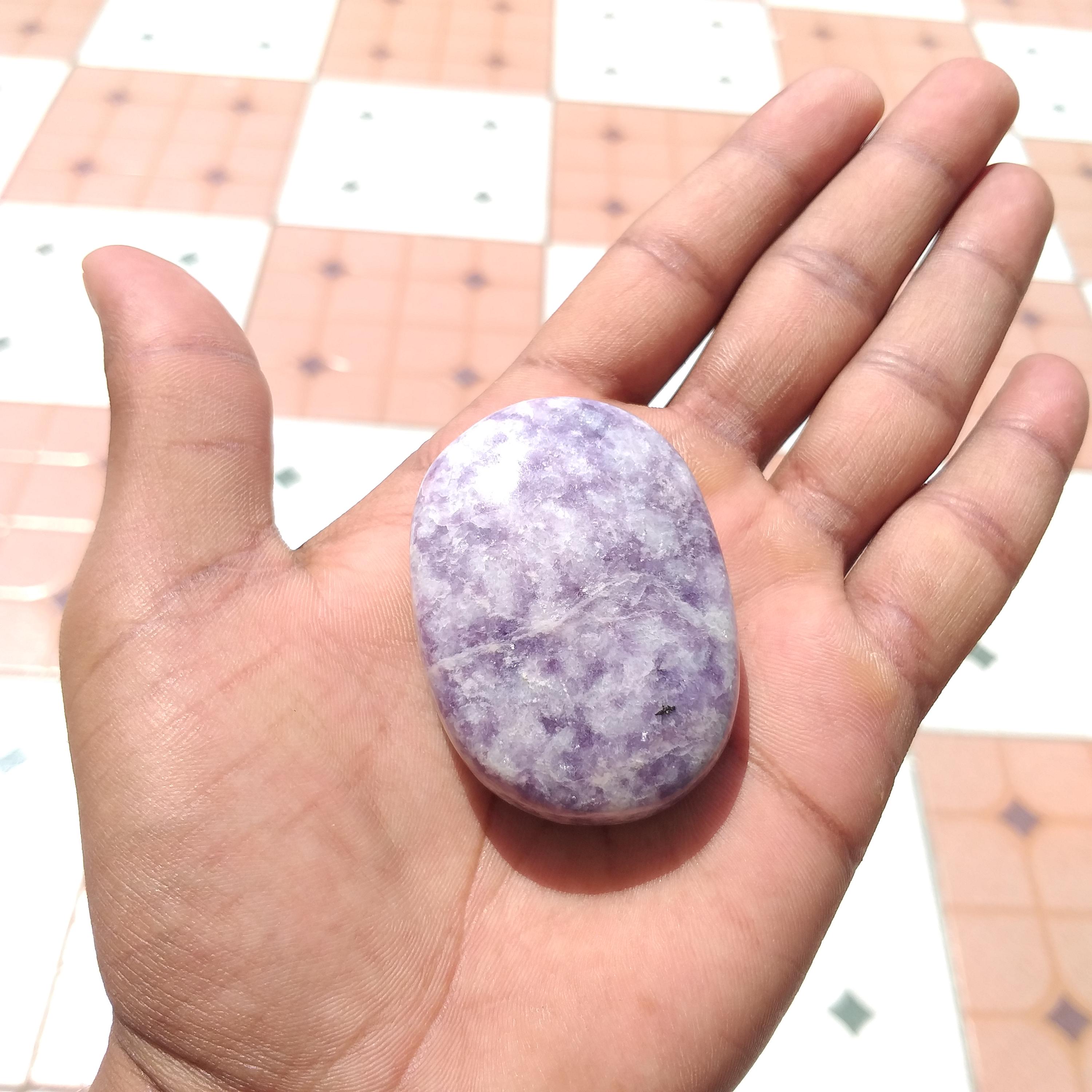 Lepidolite Palm Stone : Healing Crystal, Natural Gemstone (55x40x22 Mm 86.8 Gram)