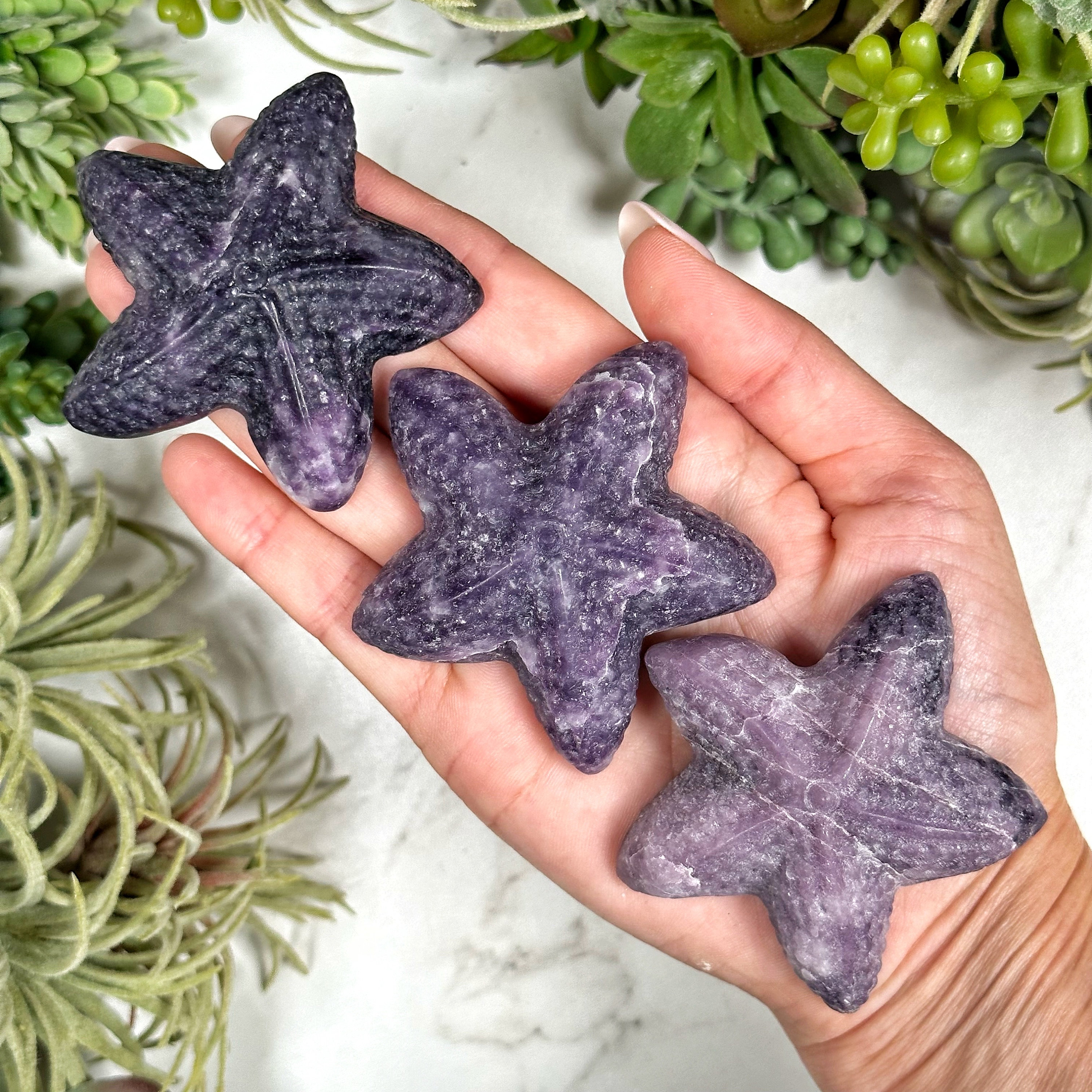 Lepidolite Starfish | 62g | - No. 938 (polished Purple Crystal Carving, Crown Chakra, Balance)