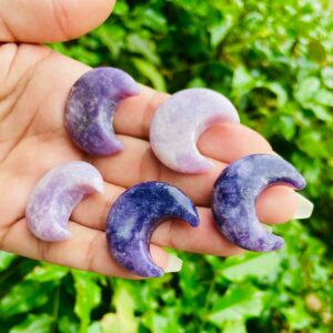 Lepidolite Crystal Moon: Purple Tumbled Gemstone (30 Mm)