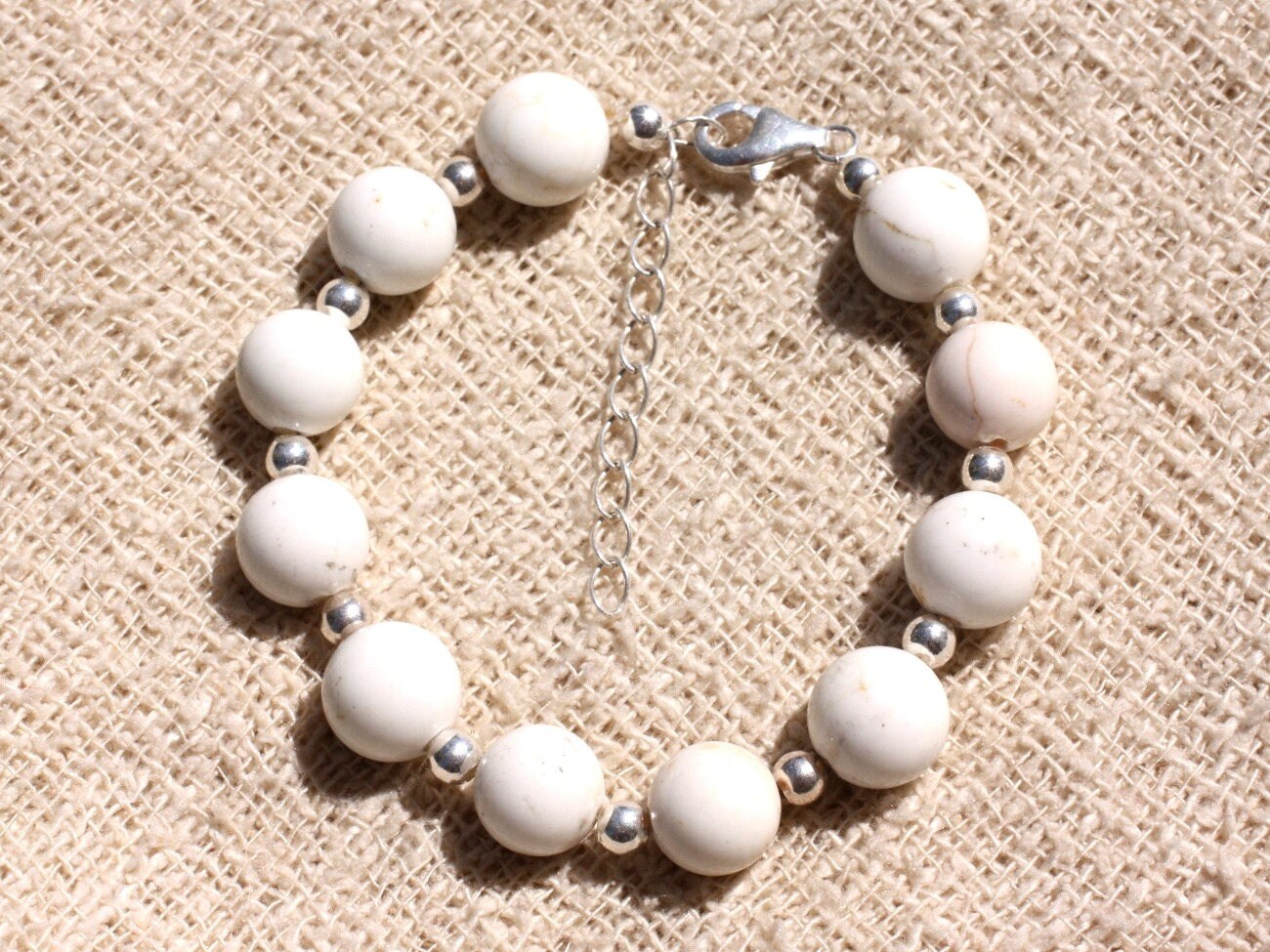 Bracelet Argent 925 Et Pierre - Magnésite 10mm