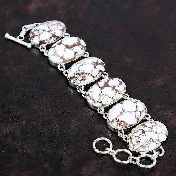 Wild Horse Magnesite Bracelet: 925 Sterling Silver Adjustable Boho Jewelry