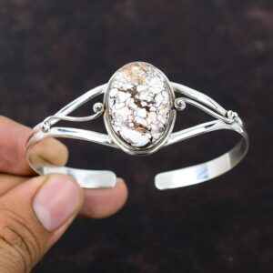Wild Horse Magnesite Bangle: Adjustable Sterling Silver Cuff Bracelet