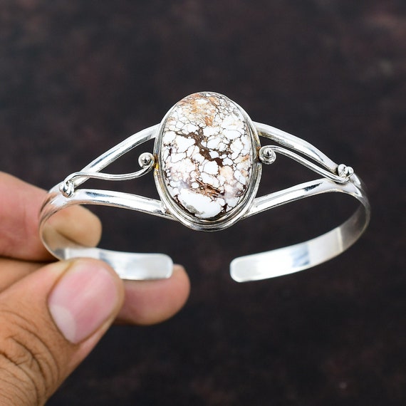 Wild Horse Magnesite Bangle: Adjustable Sterling Silver Cuff Bracelet