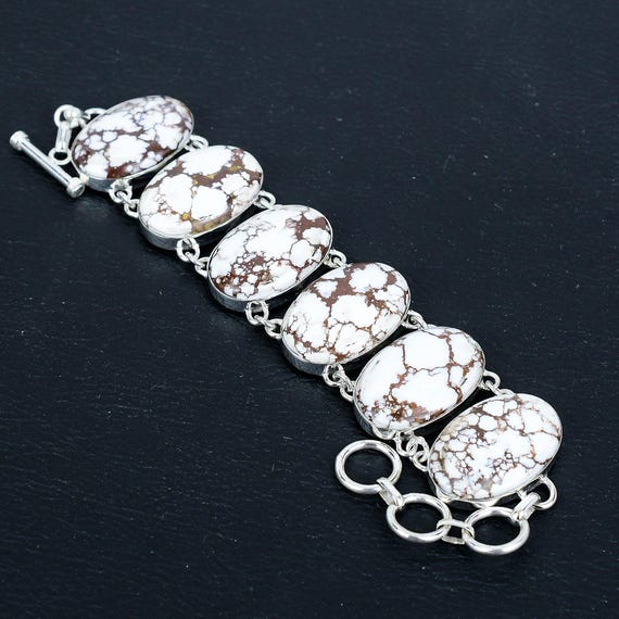 Wild Horse Magnesite Bracelet: Handmade 925 Sterling Silver Adjustable Gemstone Jewelry