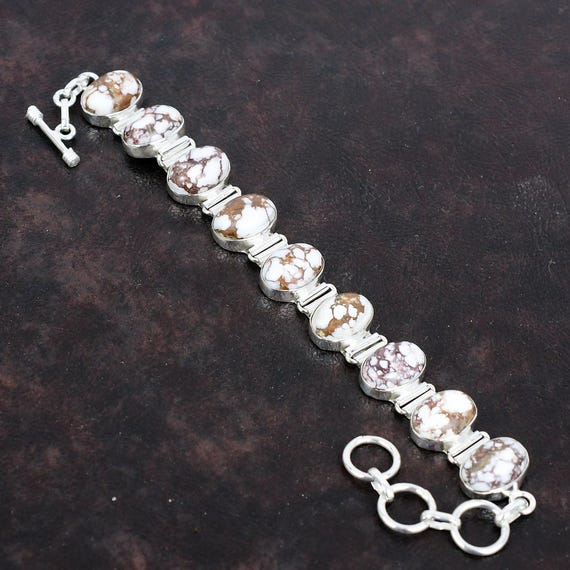 Wild Horse Magnesite Bracelet: Handmade 925 Sterling Silver Adjustable Chain