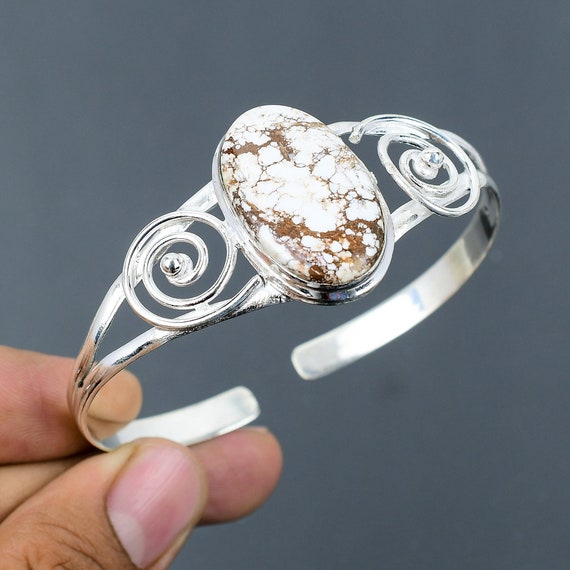 Wild Horse Magnesite Sterling Silver Cuff Bracelet: Adjustable Gemstone Bangle