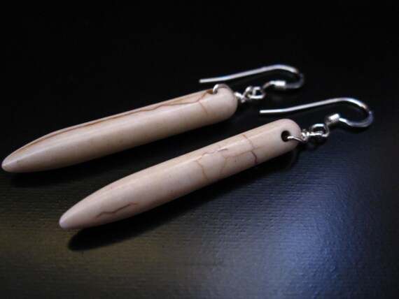 Magnesite Spike Earrings: Long Dangle, Sterling Silver