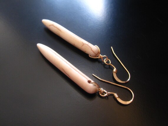White Magnesite Spike Earrings: 14k Gold Filled Dangle