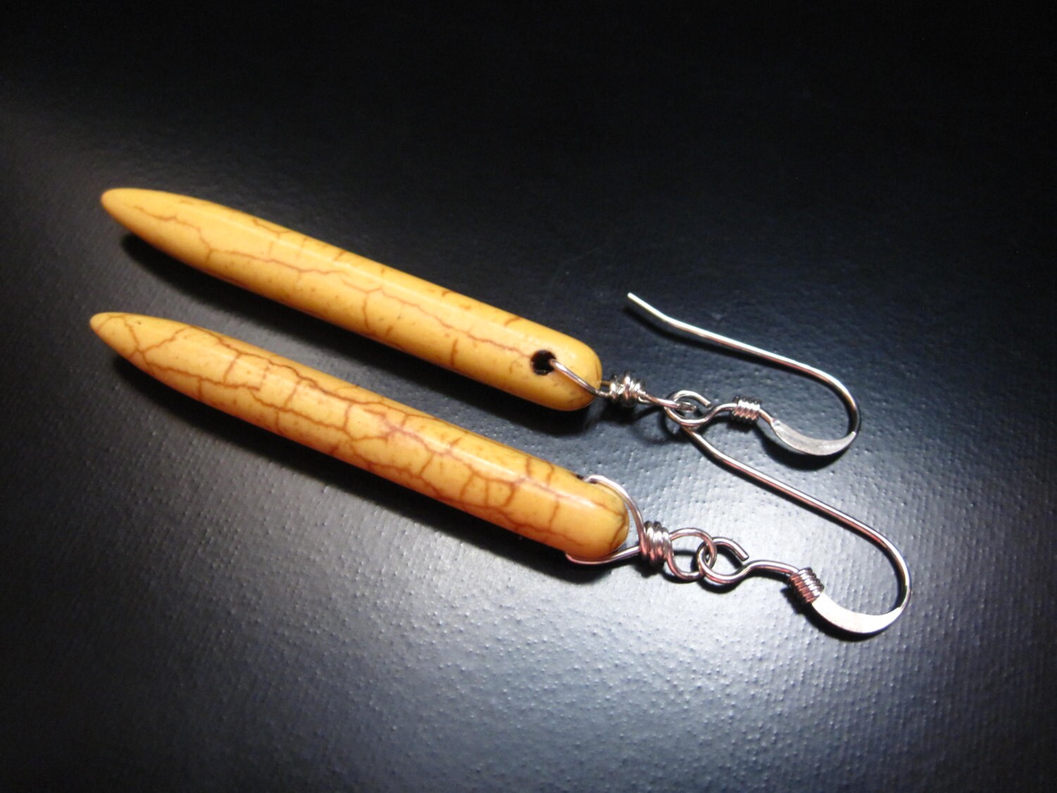 Yellow Magnesite Spike Earrings: Sterling Silver Dangle Earrings