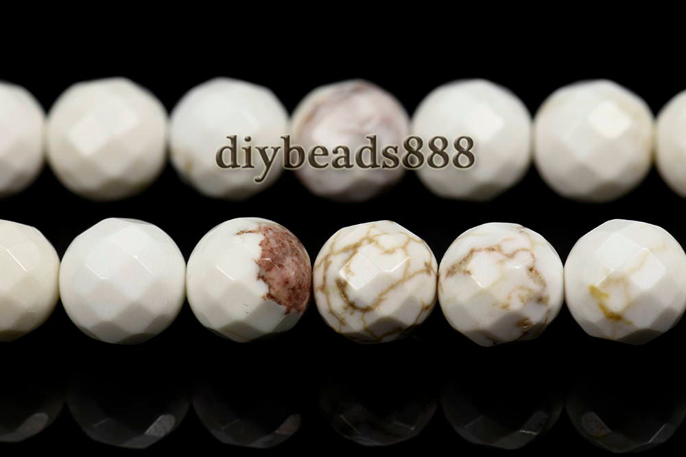 White Magnesite Faceted Round Gemstone Beads, 15" Strand White Magnesite Faceted Round Gemstone Beads, 15" Strand