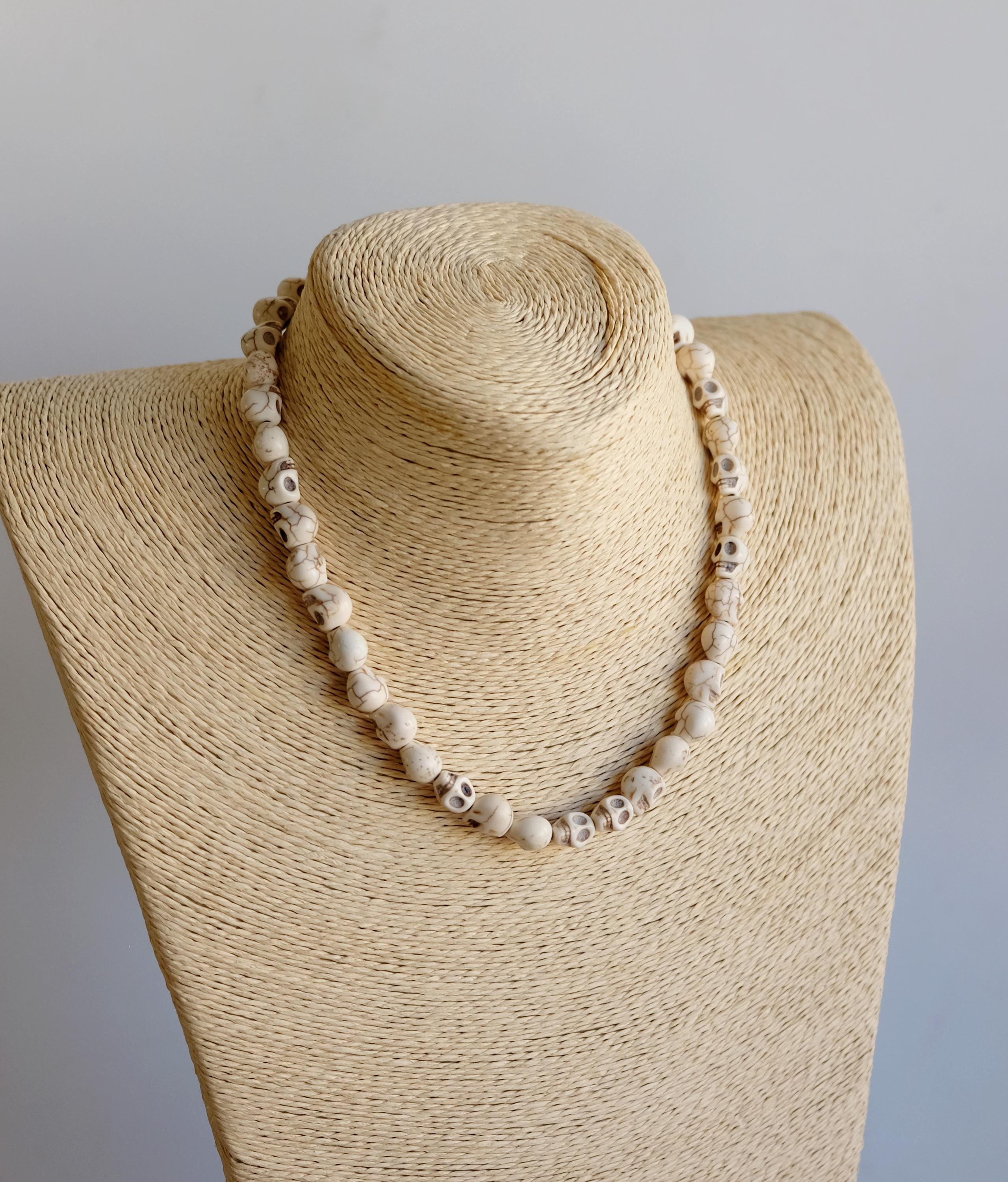 10x9mm Magnesite Skull Necklace Tribal Handmade Jewelry Custom Length Stainless Steel Lobster Clasp