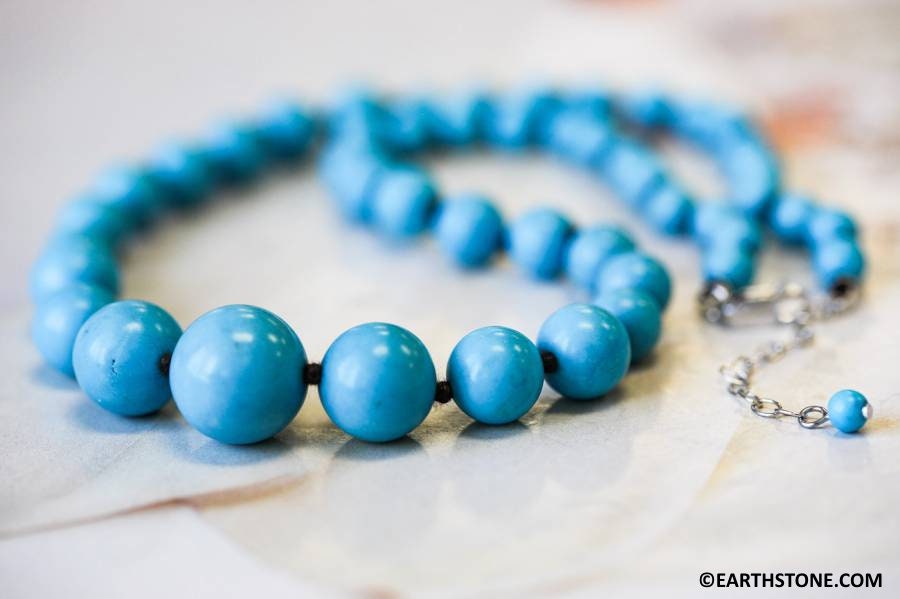 Magnesite 6-14mm Graduated Round Necklace Set 16" Long W / Clasp Knotted Beads Necklace Ready To Wear