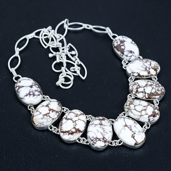 Wild Horse Magnesite Necklace: Handmade 925 Sterling Silver, Adjustable Chain