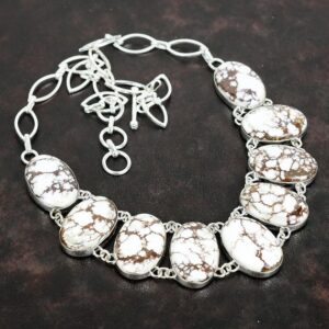 Wild Horse Magnesite Necklace: Handmade 925 Sterling Silver, Adjustable Chain