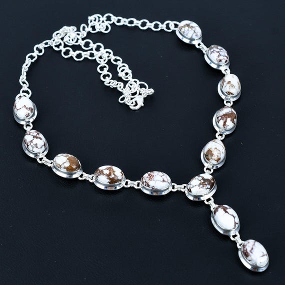 Wild Horse Magnesite Necklace: Handmade 925 Sterling Silver, Adjustable Chain