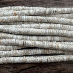 Beige Magnesite Heishi Beads - Rich Matrix White Stone 3x10mm Stone - Natural Gemstone Jewelry Making Beads - Earth Stone Special Beads