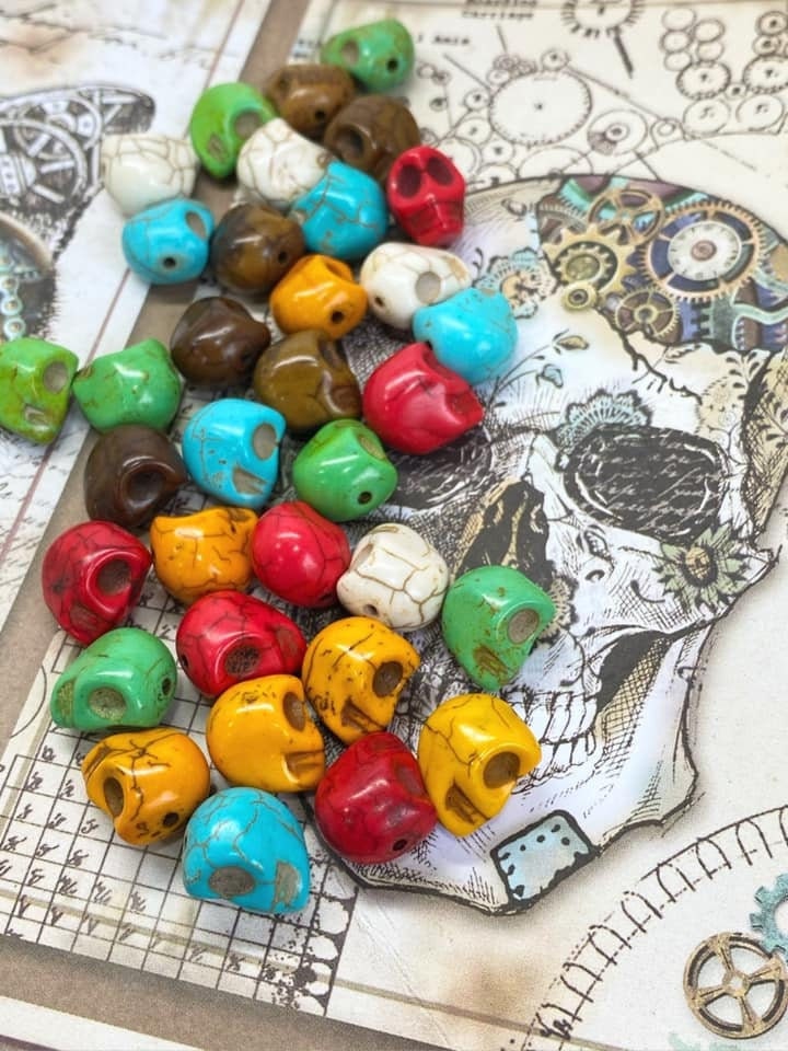 Rainbow Toned Magnesite Skullington Beads 10mm / Day Of The Dead / Skulls Halloween Rainbow Toned Magnesite Skullington Beads 10mm / Day Of The Dead / Skulls Halloween