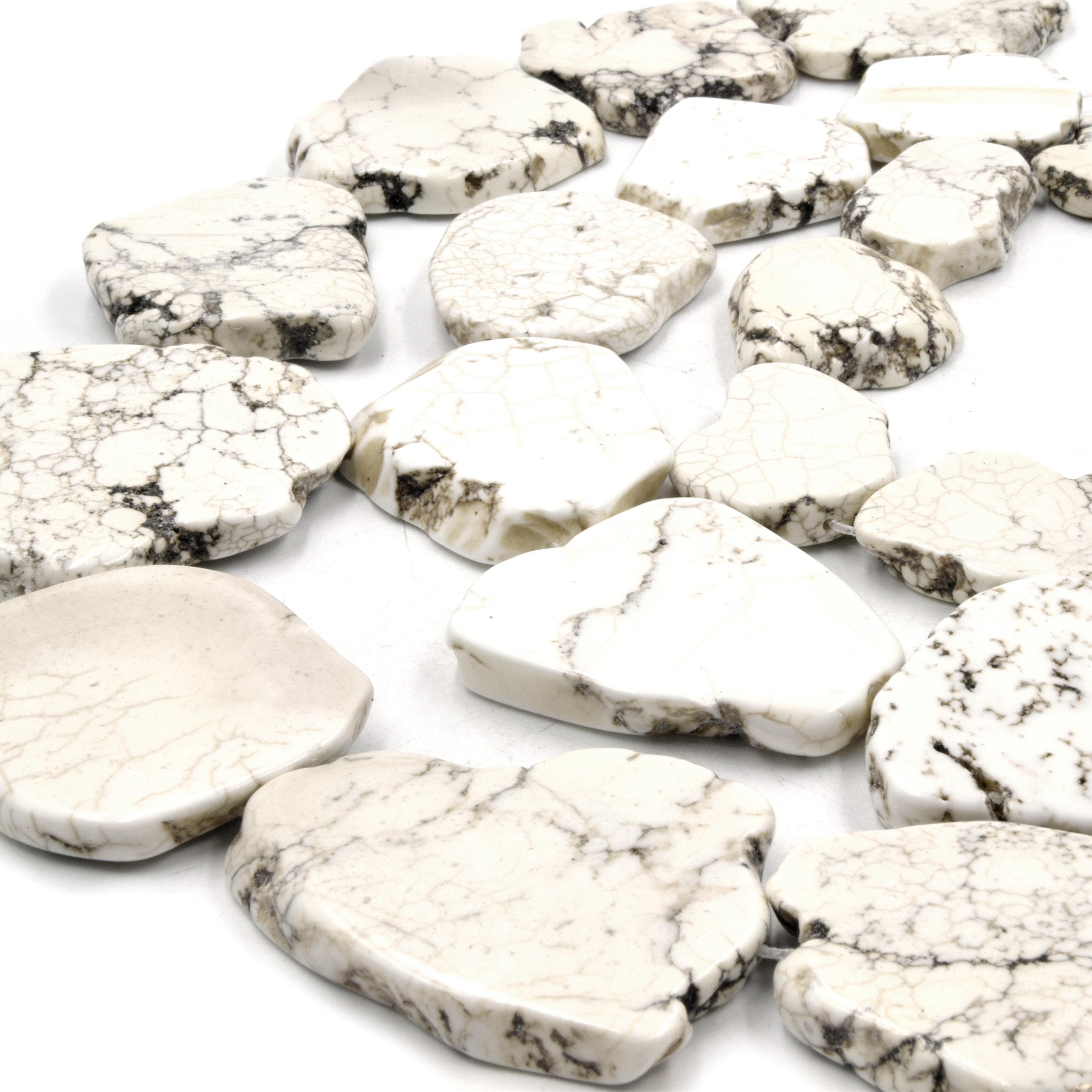 White Magnesite Slab Beads: Freeform Ivory Brown Veins, 15" Strand White Magnesite Slab Beads: Freeform Ivory Brown Veins, 15" Strand
