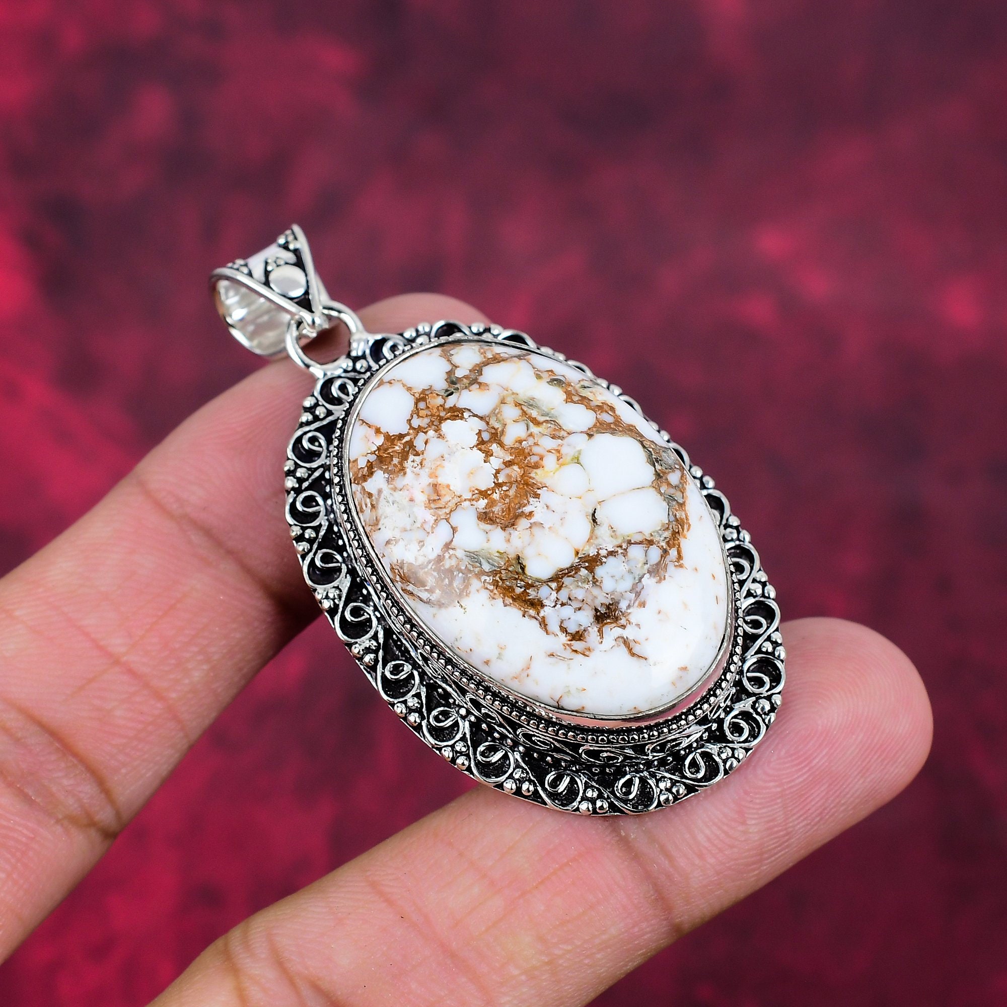 Magnesite Pendant, 925 Sterling Silver Jewelry, Gemstone Jewelry, Handmade Pendant, Adjustable Chain Pendant Necklace Engagement Gifts.