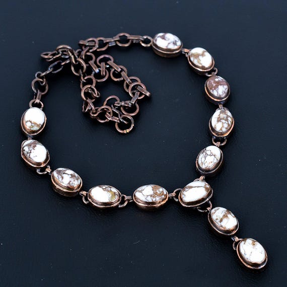 Electroformed Copper Wild Horse Magnesite Necklace: Adjustable Gemstone Pendant