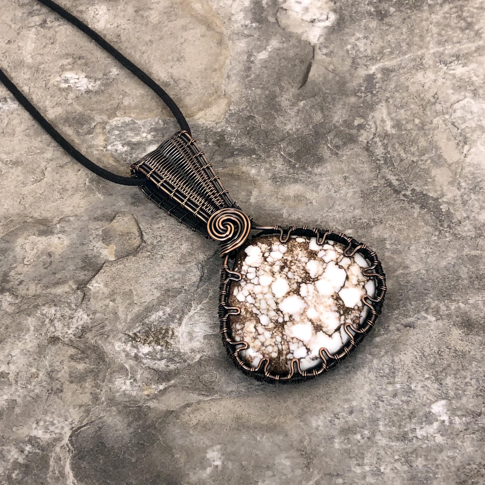 Handmade Wild Horse Magnesite Pendant: Copper Wire Wrapped Jewelry - Made In The Usa          0270