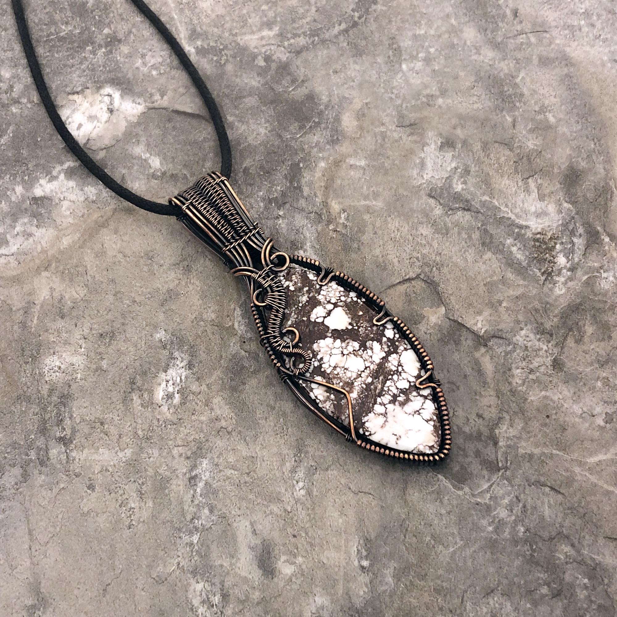 Handmade Wild Horse Magnesite Pendant: Copper Wire Wrapped Jewelry - Usa Made 0383 Handmade Wild Horse Magnesite Pendant: Copper Wire Wrapped Jewelry - Usa Made 0383