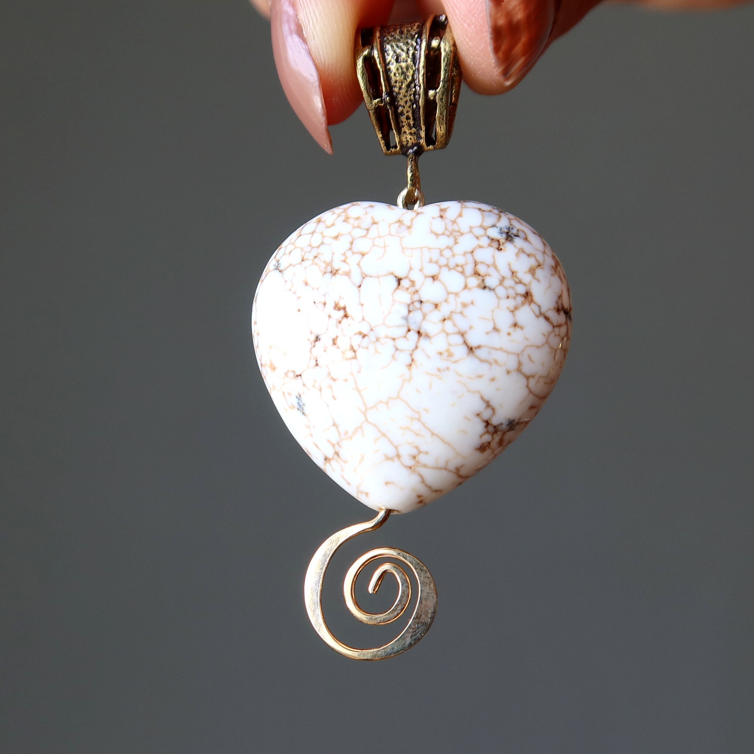 Magnesite Pendant Magnify My Love Heart Crystal Antique Brass