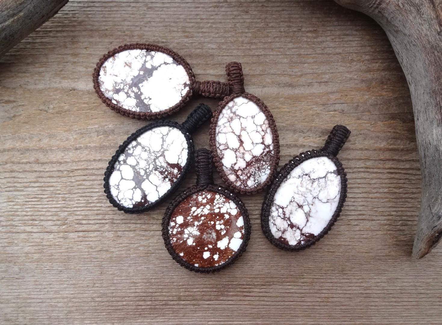 Protection Necklace, Arizona Wild Horse Magnesite Pendant Necklace, Balance Peaceful Stones, Macrame Stone Necklace, Handmade Jewelry Gift Protection Necklace, Arizona Wild Horse Magnesite Pendant Necklace, Balance Peaceful Stones, Macrame Stone Necklace, Handmade Jewelry Gift