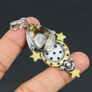 Wild Horse Magnesite Pendant: 925 Sterling Silver 18k Gold Plated Boho Jewelry Wild Horse Magnesite Pendant: 925 Sterling Silver 18k Gold Plated Boho Jewelry
