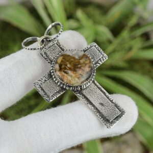 Wild Horse Magnesite Cross Pendant: Handmade 925 Sterling Silver Wild Horse Magnesite Cross Pendant: Handmade 925 Sterling Silver