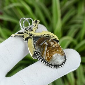 Wild Horse Magnesite Sword Pendant: Handmade 925 Sterling Silver, 18k Gold Plated Wild Horse Magnesite Sword Pendant: Handmade 925 Sterling Silver, 18k Gold Plated
