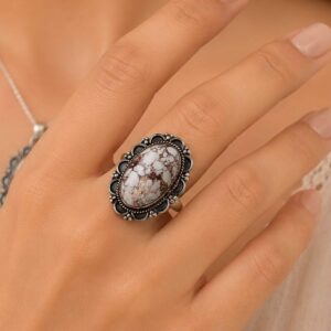 Wild Horse Magnesite Ring, 925 Sterling Silver, Statement Ring, Vintage Scalloped Bezel, Handmade Jewelry