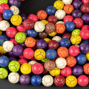 10mm Carved Round Magnesite Multi Color- 15.5 inches per strand
