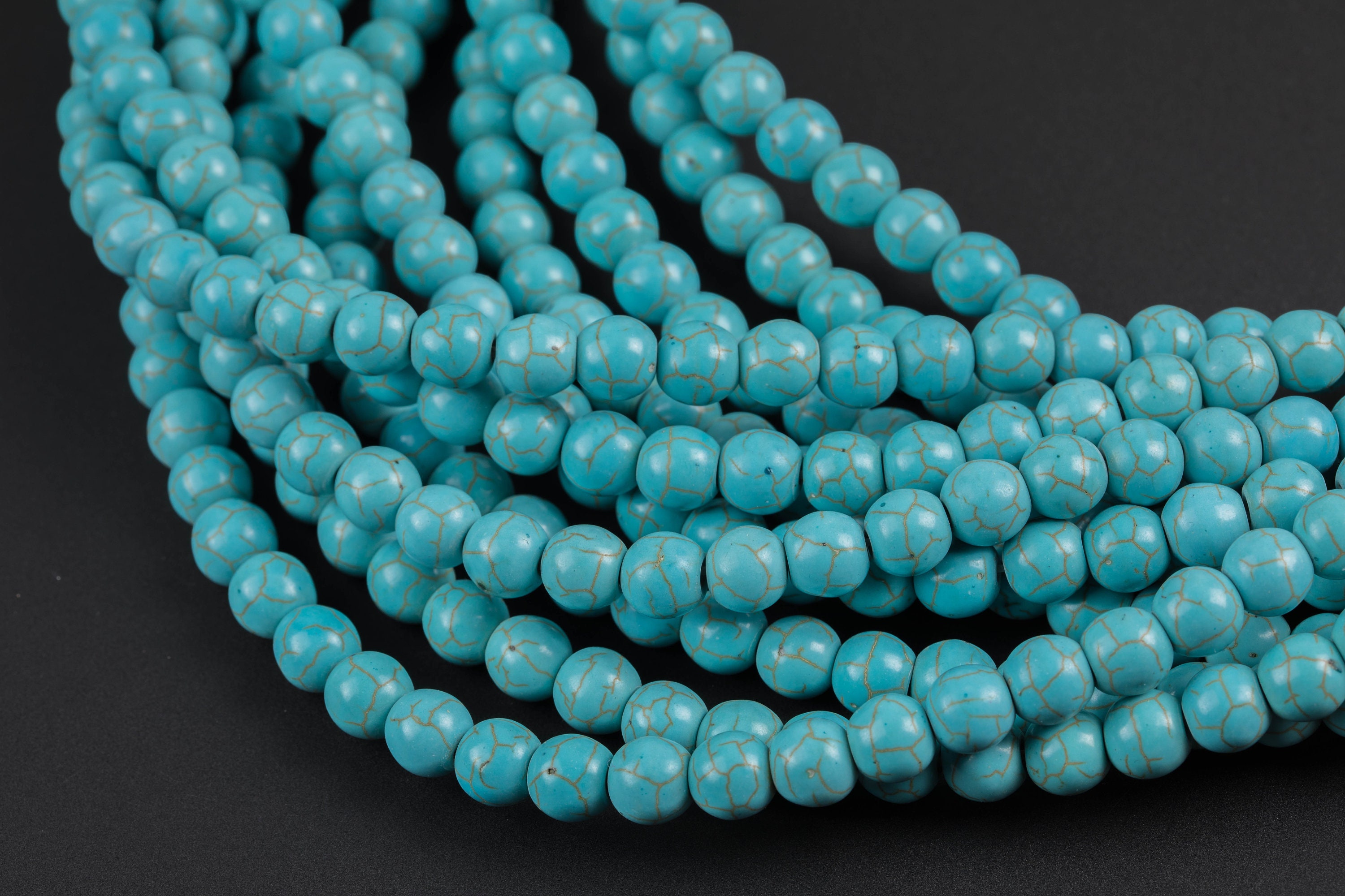 Natural Magnesite Turquiose Round- Full 16 Inch Strand- 4mm, 6mm, 8mm, 10mm, 12mm, 14mm, 16mm Smooth Gemstone Beads
