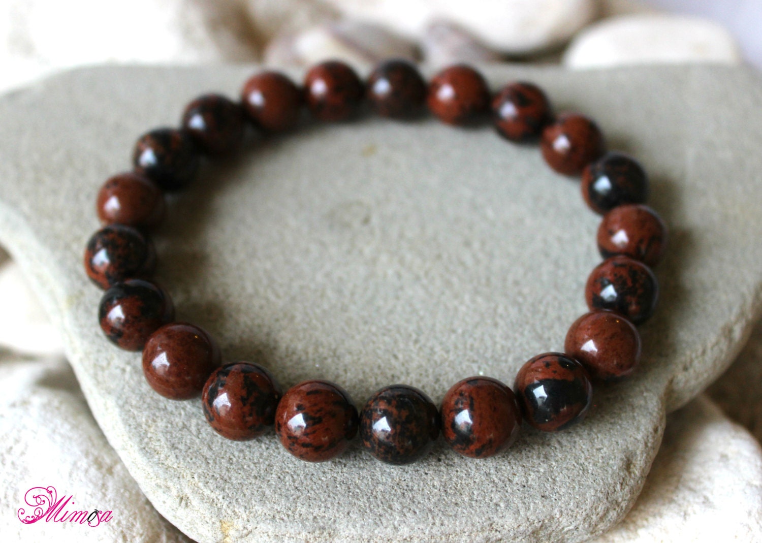 Mahogany Obsidian Bracelet: 10mm Brown Bead Wrist Mala