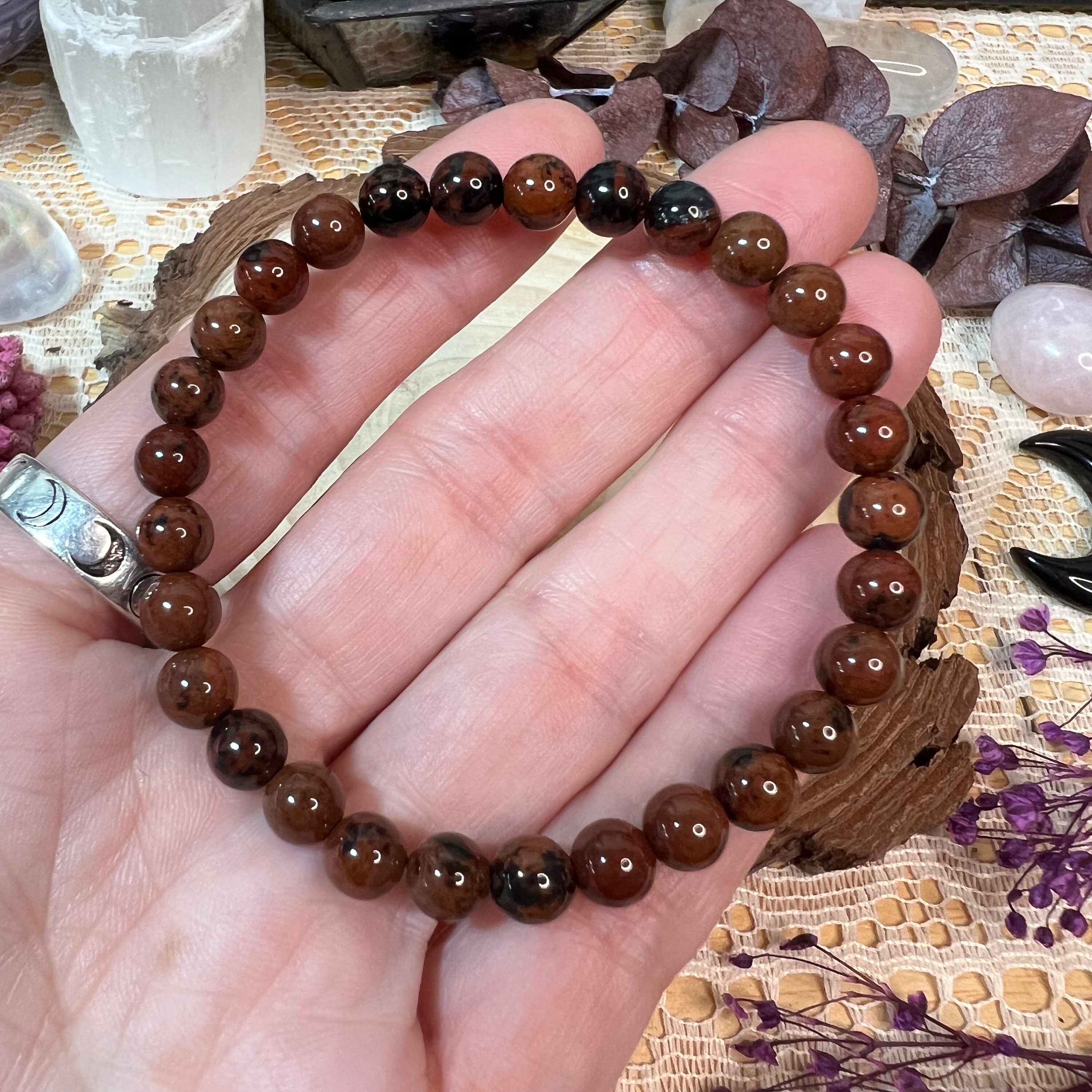 Mahogany Obsidian Crystal Beaded Bracelet