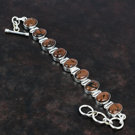 Mahogany Obsidian Bracelet: Handmade 925 Sterling Silver Adjustable Chain