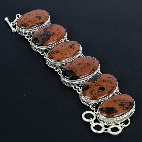 Mahogany Obsidian Bracelet: Handmade 925 Sterling Silver Adjustable Chain Mahogany Obsidian Bracelet: Handmade 925 Sterling Silver Adjustable Chain