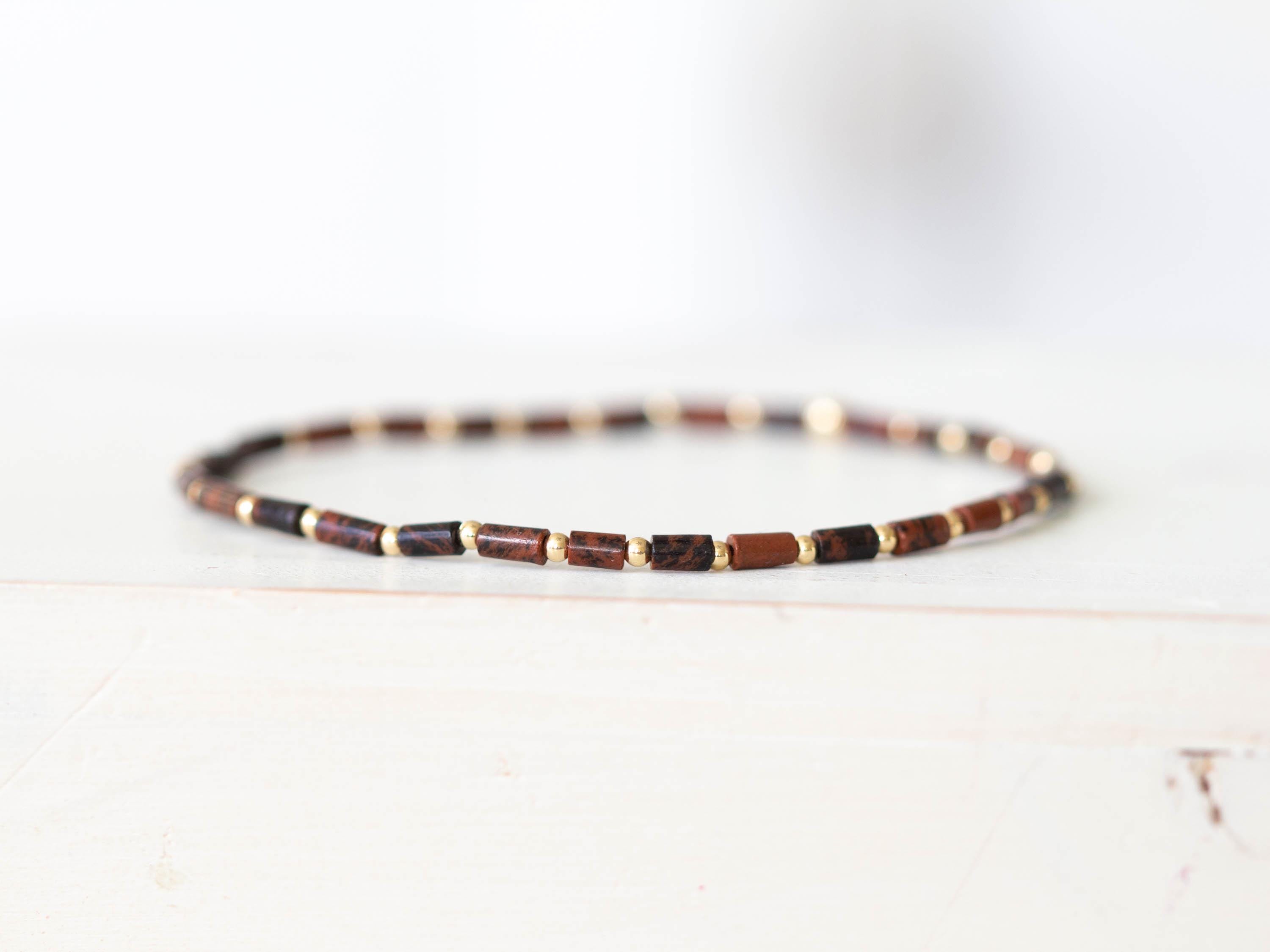 Mahogany Obsidian Tube Bead Stretch Bracelet