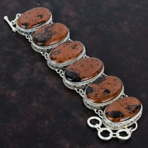 Mahogany Obsidian Bracelet: Vintage 925 Sterling Silver Adjustable Chain