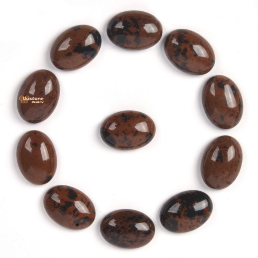 14mm Natural Mahogany Obsidian Gemstone Oval Flatback Cab Cabochon