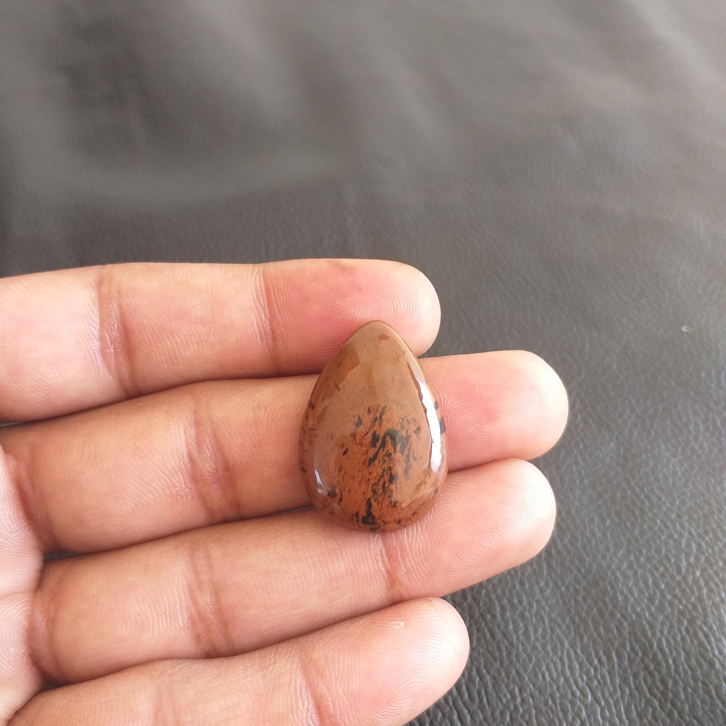 Pear Shape Mahogany Obsidian Cabochon: Gemstone Pendant (28x19x5 Mm, 22 Carat Pear Shape Mahogany Obsidian Cabochon: Gemstone Pendant (28x19x5 Mm, 22 Carat