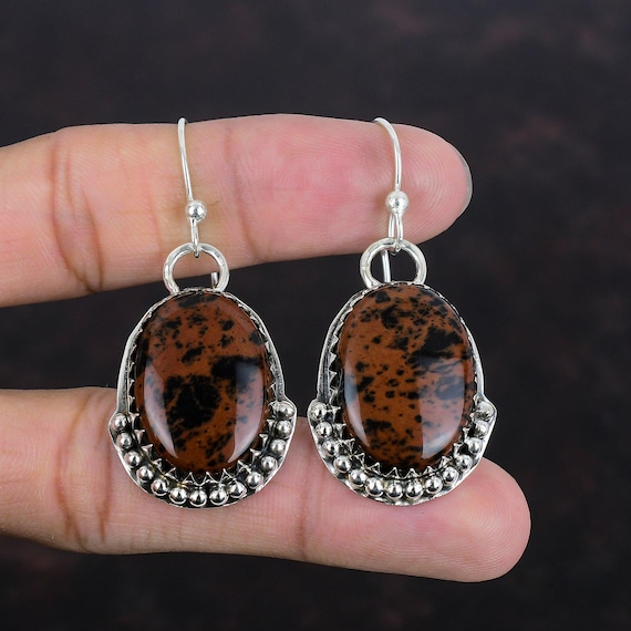 Mahogany Obsidian Drop Earrings: Handmade 925 Sterling Silver Jewelry Mahogany Obsidian Drop Earrings: Handmade 925 Sterling Silver Jewelry