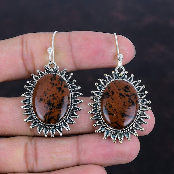 Mahogany Obsidian Earrings: Handmade 925 Sterling Silver Jewelry