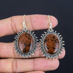 Handmade Mahogany Obsidian Earrings: 925 Sterling Silver, Antique Style