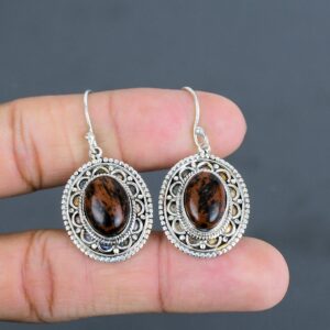 Handmade Mahogany Obsidian 925 Sterling Silver Vintage Earrings