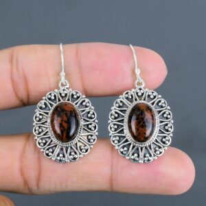 Mahogany Obsidian Earrings: Handmade 925 Sterling Silver Vintage Jewelry
