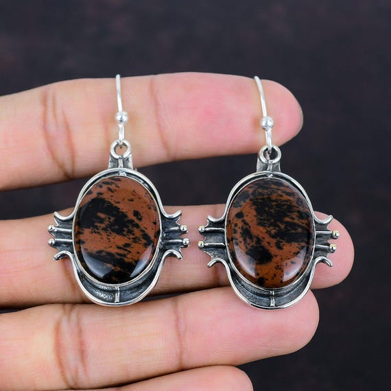 Mahogany Obsidian Earrings: Handmade 925 Sterling Silver Vintage Jewelry Mahogany Obsidian Earrings: Handmade 925 Sterling Silver Vintage Jewelry
